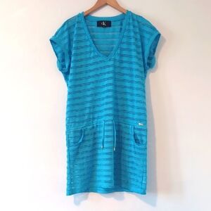 Calvin Klein Turquoise Knit Mesh V-Neck Swimsuit Coverup with Pockets Sz Medium
